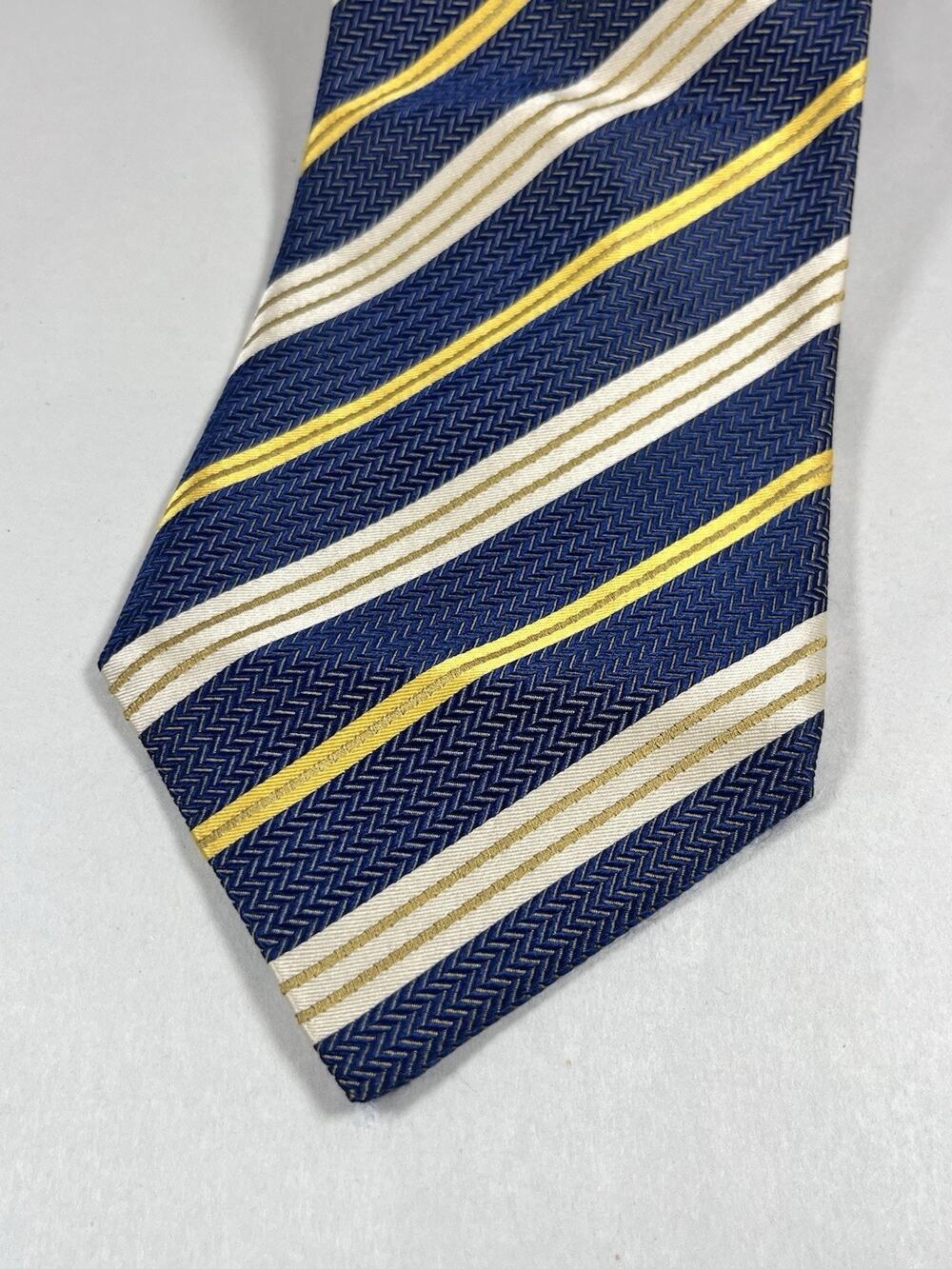 RICHEL Necktie Silk Blue Stripe Gold Hand Made Spain Vintage Mens Tie